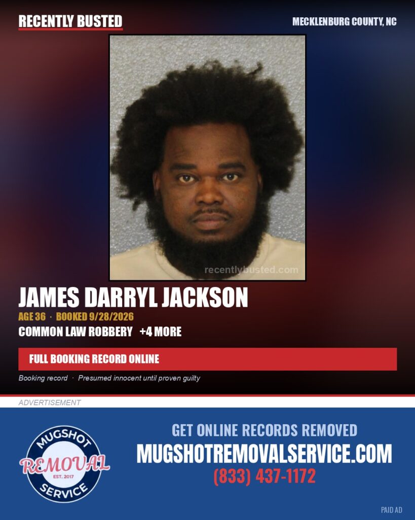 JAMES DARRYL JACKSON — arrest record card, Mecklenburg County, North Carolina