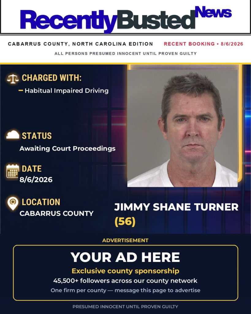JIMMY SHANE TURNER — arrest record card, Cabarrus County