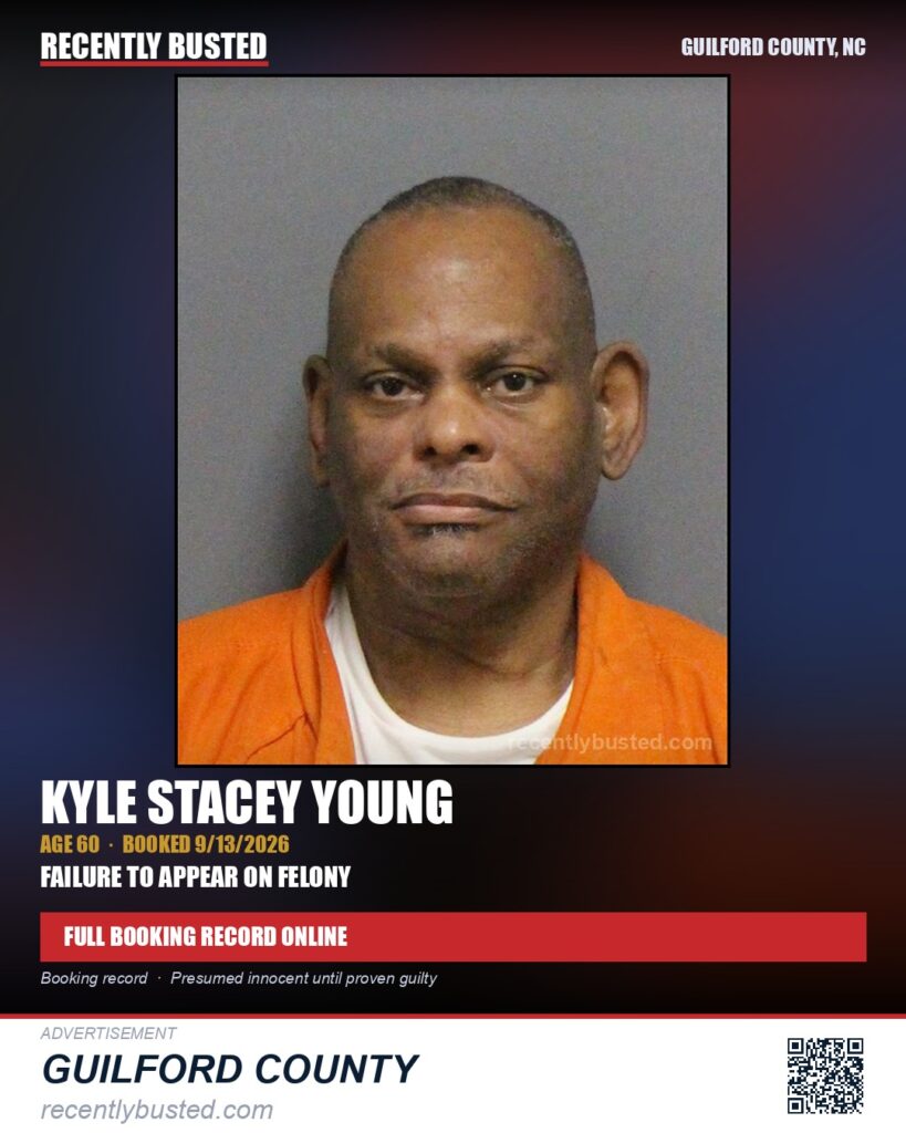 KYLE STACEY YOUNG — arrest record card, Guilford County, North Carolina