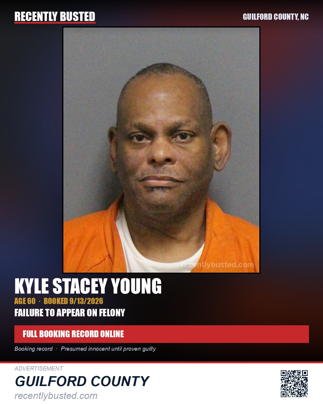 KYLE STACEY YOUNG — arrest record card, Guilford County, North Carolina