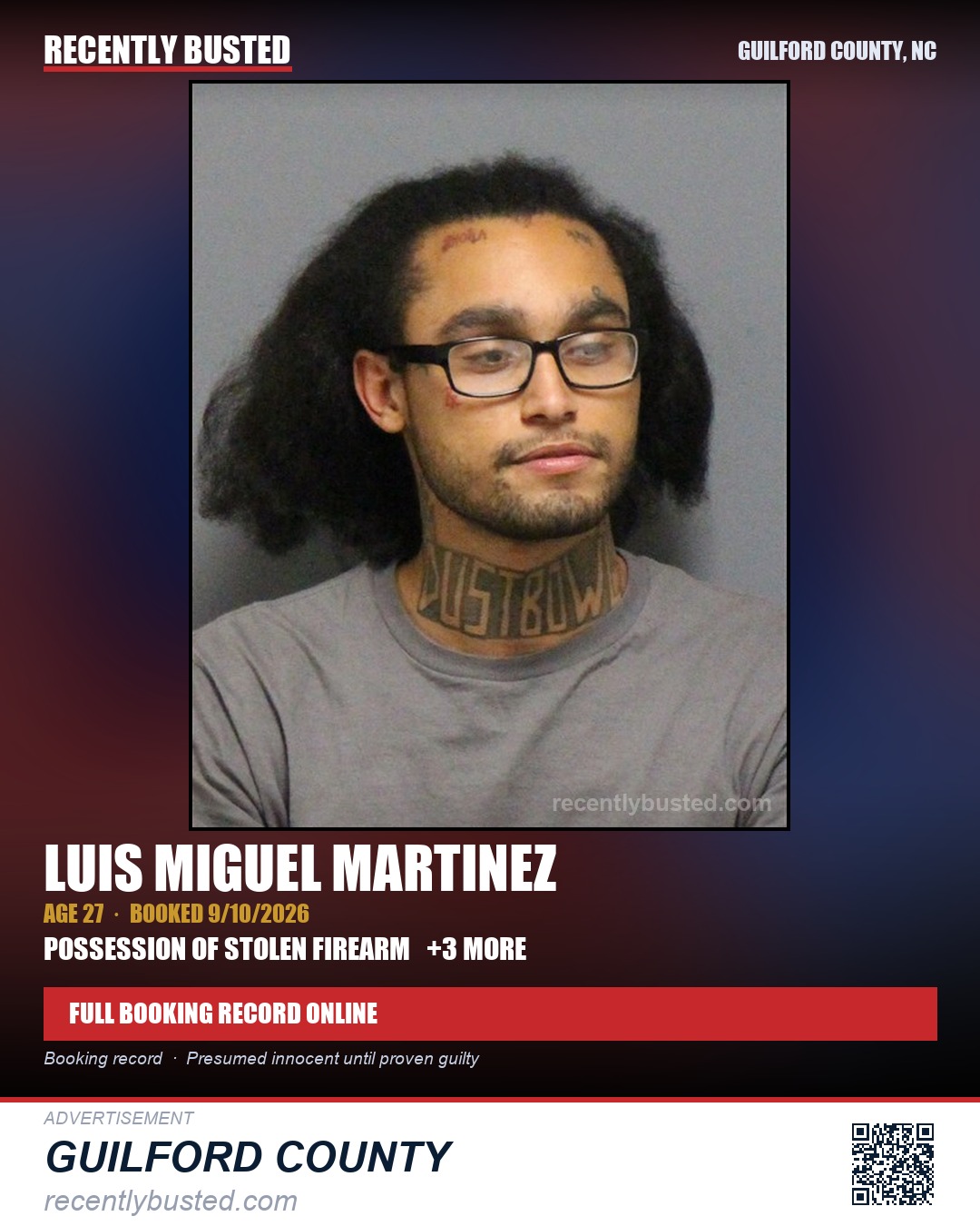 LUIS MIGUEL MARTINEZ — arrest record card, Guilford County, North Carolina