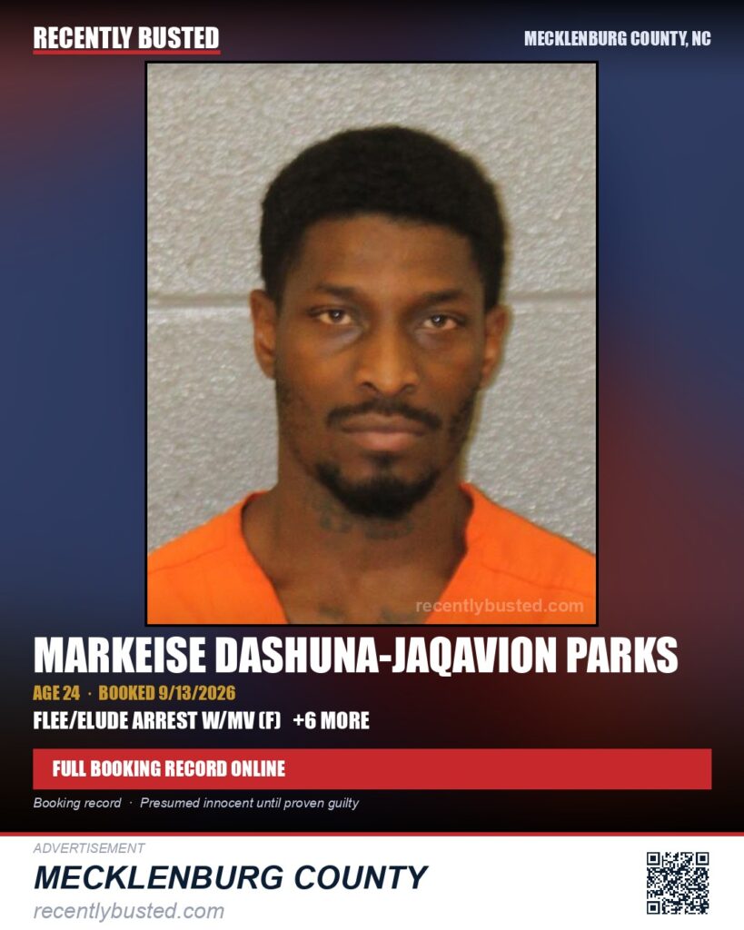 MARKEISE DASHUNA-JAQAVION PARKS — arrest record card, Mecklenburg County, North Carolina
