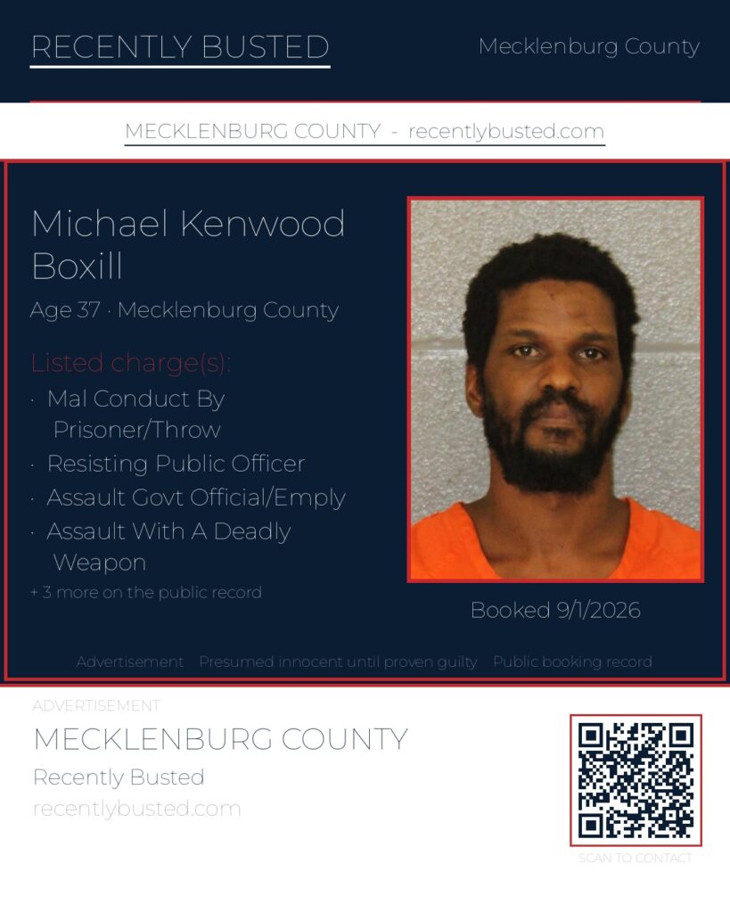 MICHAEL KENWOOD BOXILL — arrest record card, Mecklenburg County, North Carolina