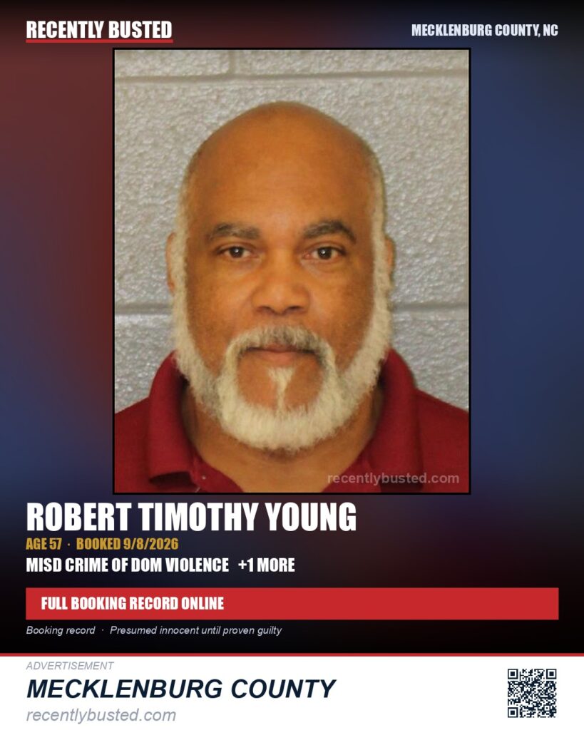 ROBERT TIMOTHY YOUNG — arrest record card, Mecklenburg County, North Carolina