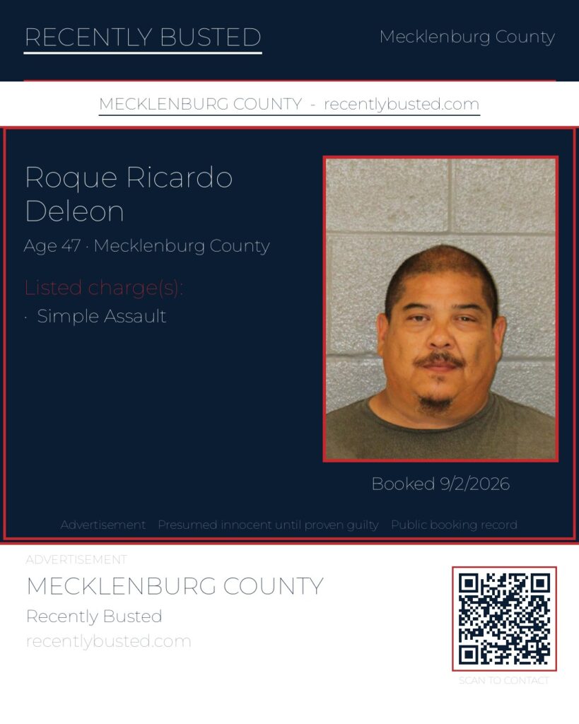 ROQUE RICARDO DELEON — arrest record card, Mecklenburg County, North Carolina