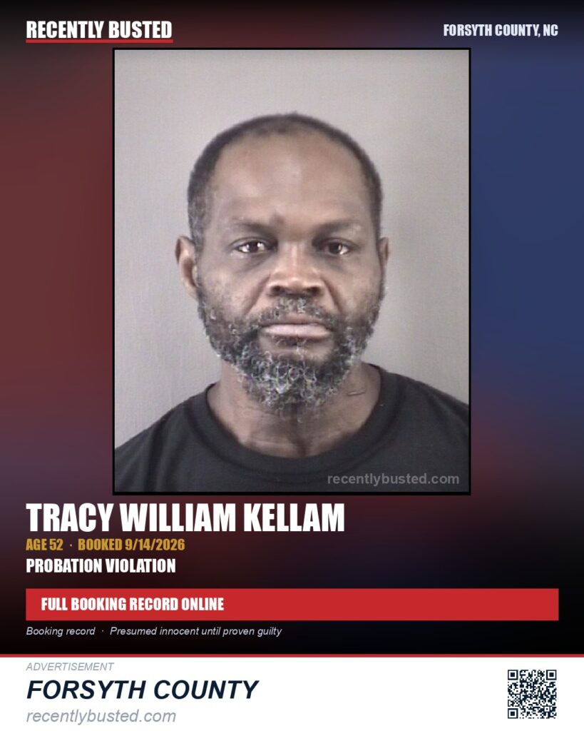 TRACY WILLIAM KELLAM — arrest record card, Forsyth County, North Carolina