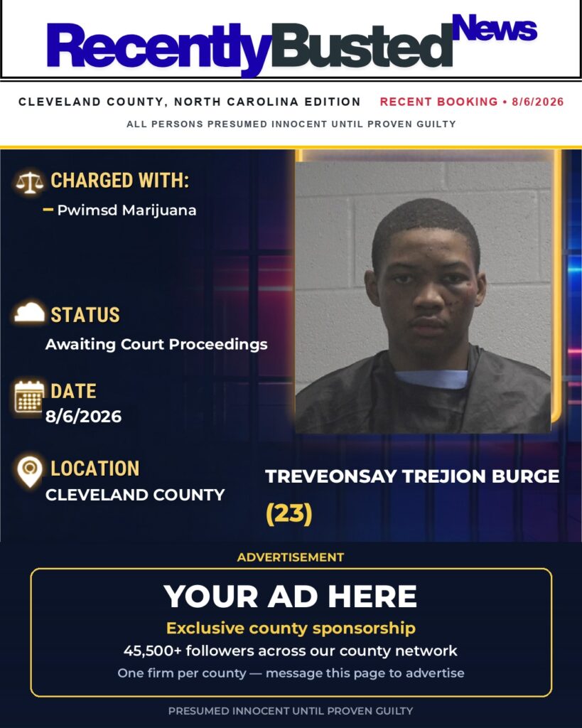 TREVEONSAY TREJION BURGE — arrest record card, Cleveland County