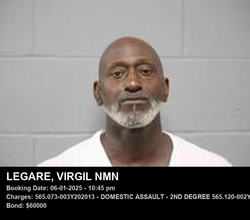 VIRGIL NMN LEGARE — arrest record card, Johnson County, Missouri