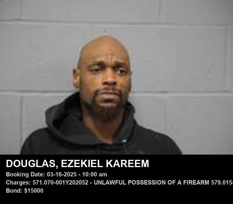 EZEKIEL KAREEM DOUGLAS — arrest record card, Johnson County, Missouri
