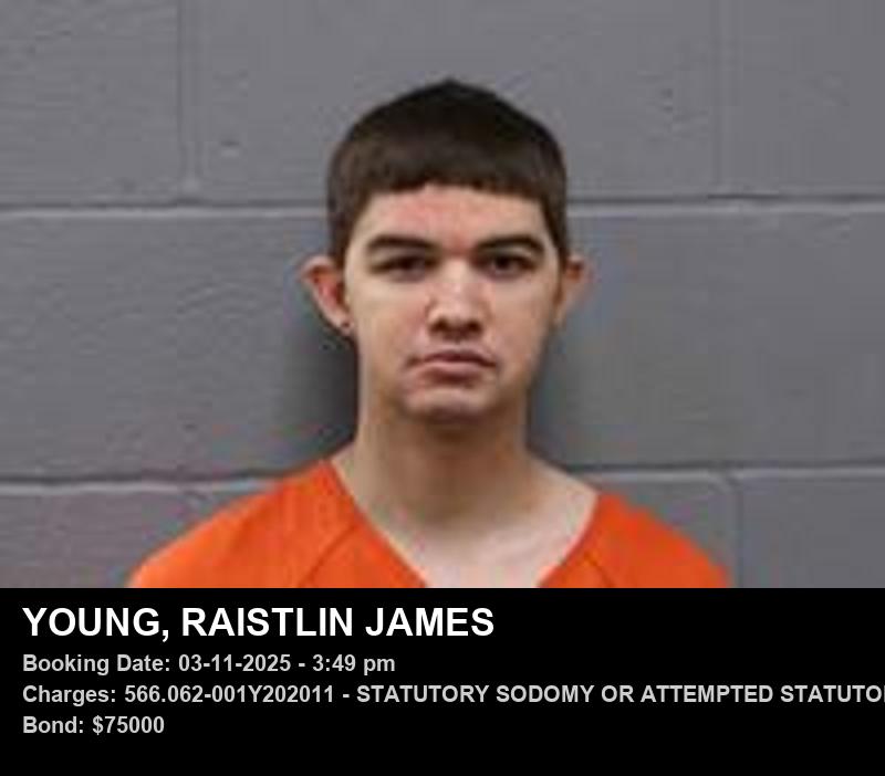 RAISTLIN JAMES YOUNG — arrest record card, Johnson County, Missouri