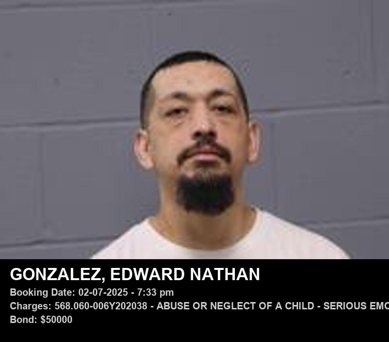 EDWARD NATHAN GONZALEZ — arrest record card, Johnson County, Missouri