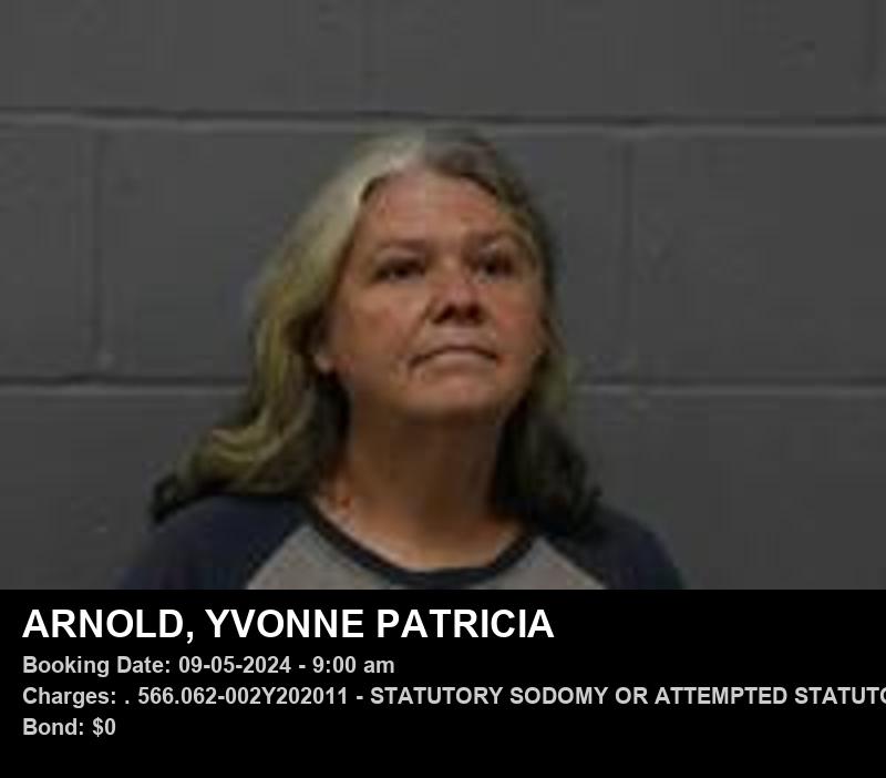YVONNE PATRICIA ARNOLD — arrest record card, Johnson County, Missouri