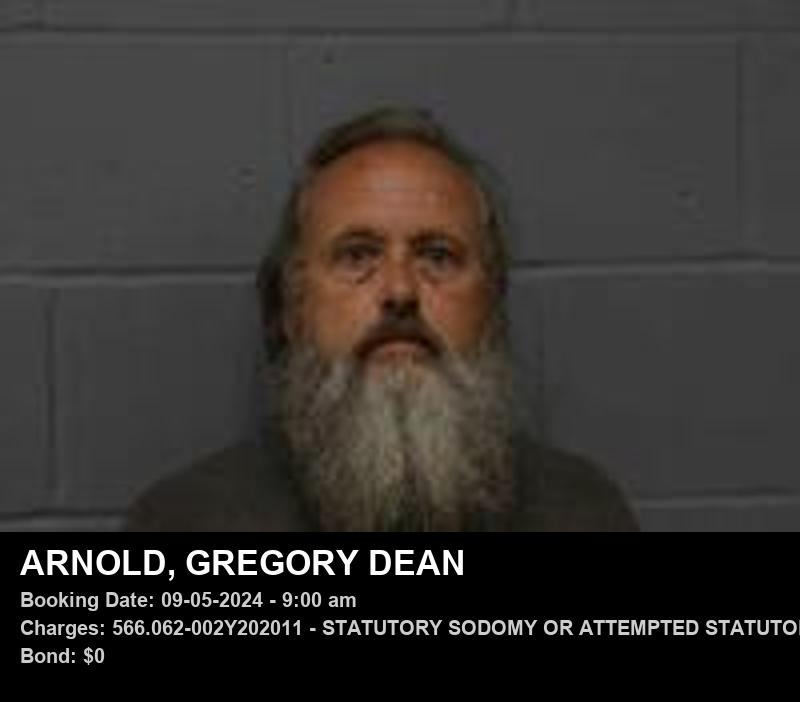 GREGORY DEAN ARNOLD — arrest record card, Johnson County, Missouri