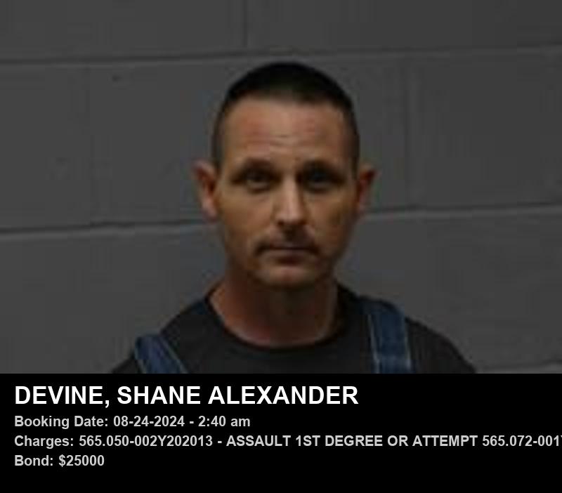 SHANE ALEXANDER DEVINE — arrest record card, Johnson County, Missouri