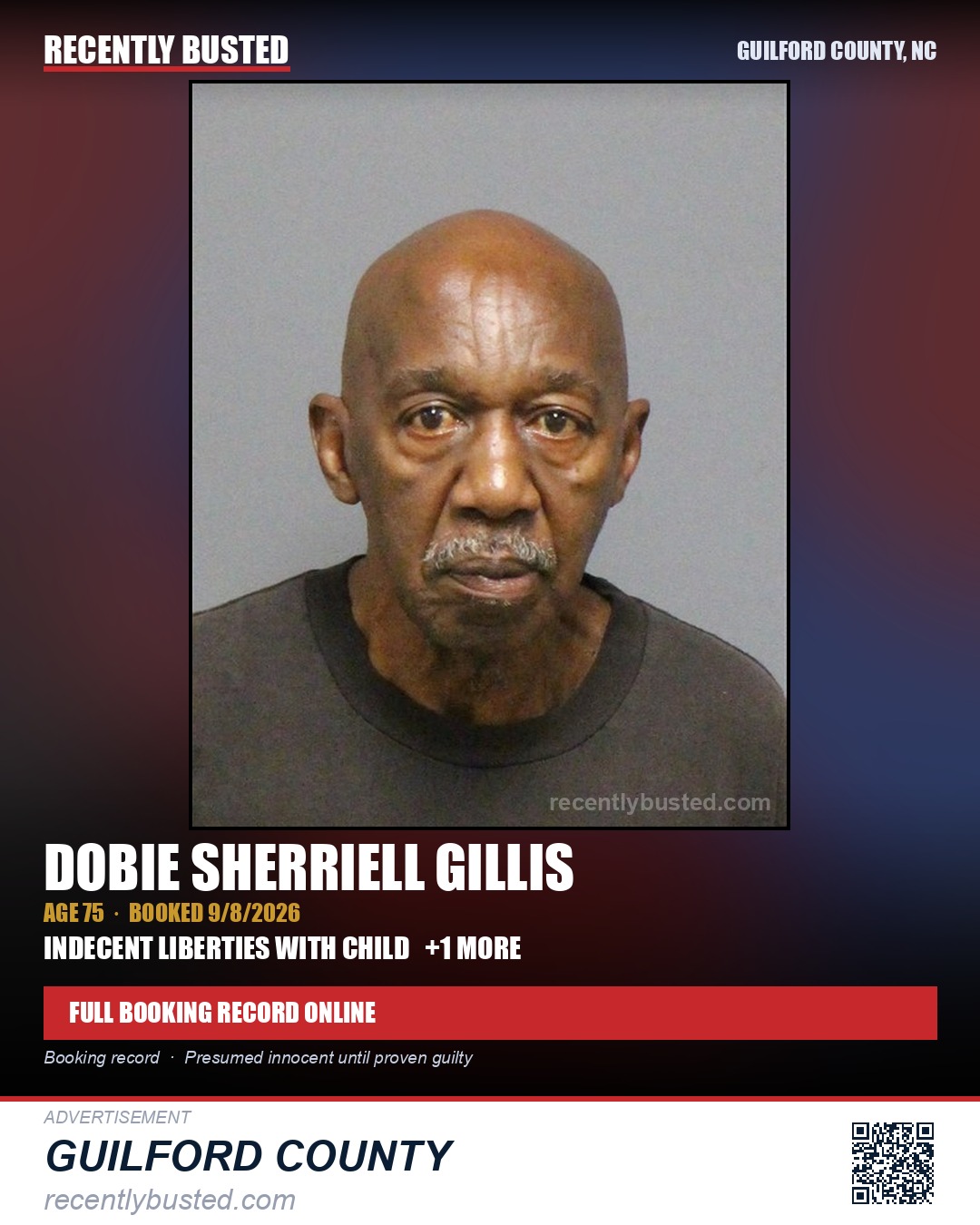 DOBIE SHERRIELL GILLIS — arrest record card, Guilford County, North Carolina