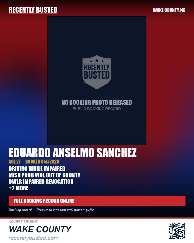 EDUARDO ANSELMO SANCHEZ — arrest record card, Wake County, North Carolina