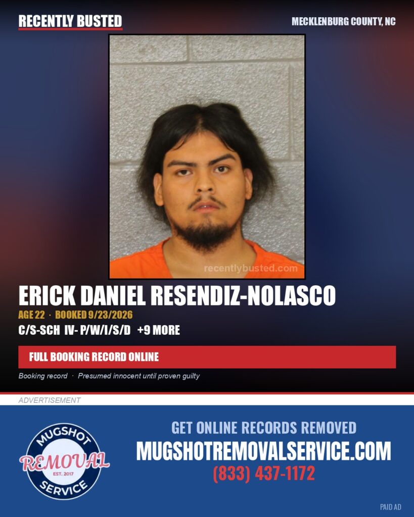 ERICK DANIEL RESENDIZ-NOLASCO — arrest record card, Mecklenburg County, North Carolina