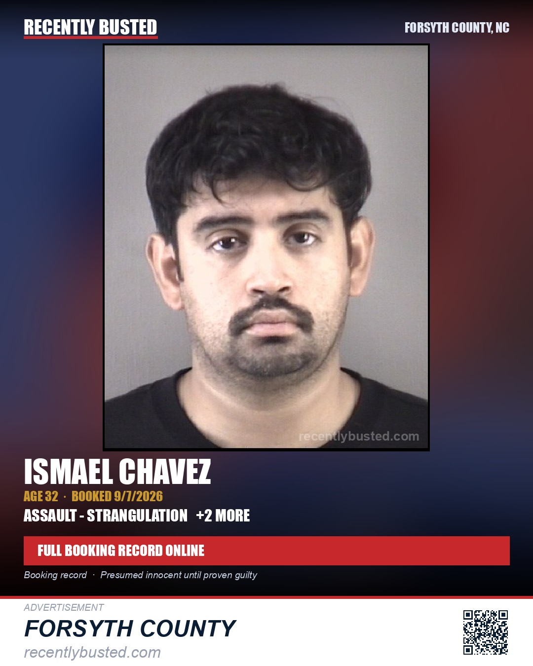 ISMAEL CHAVEZ — arrest record card, Forsyth County, North Carolina
