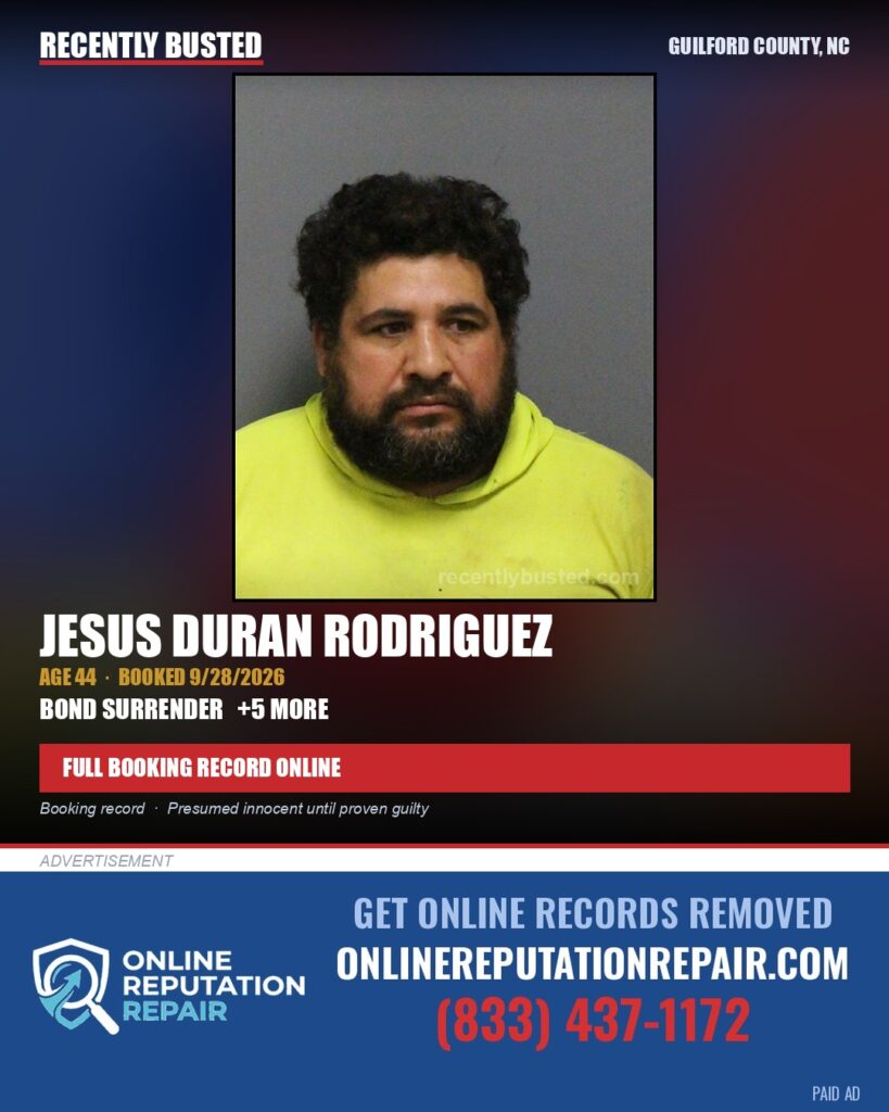 JESUS DURAN RODRIGUEZ — arrest record card, Guilford County, North Carolina