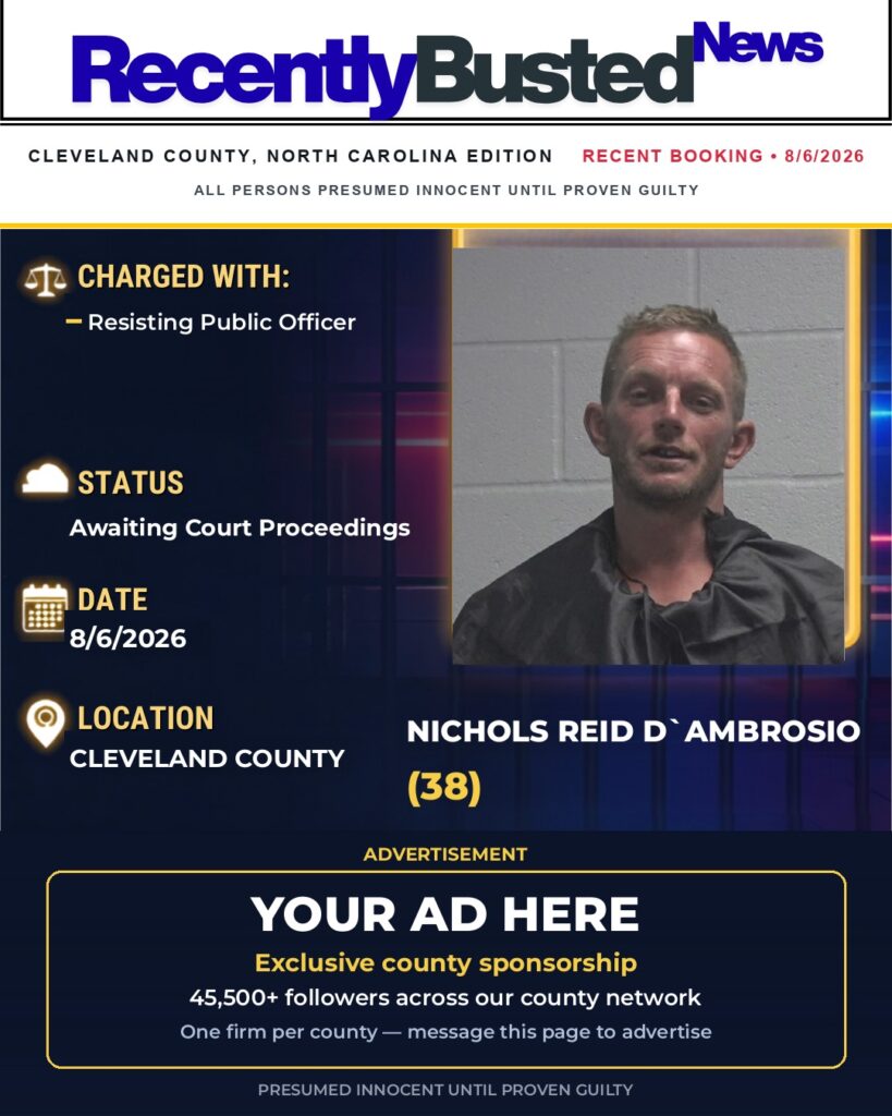 NICHOLS REID D`AMBROSIO — arrest record card, Cleveland County