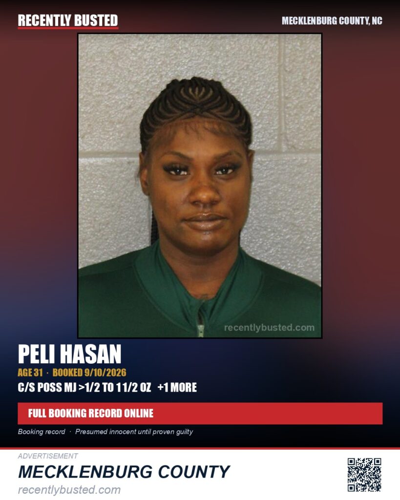 PELI HASAN — arrest record card, Mecklenburg County, North Carolina