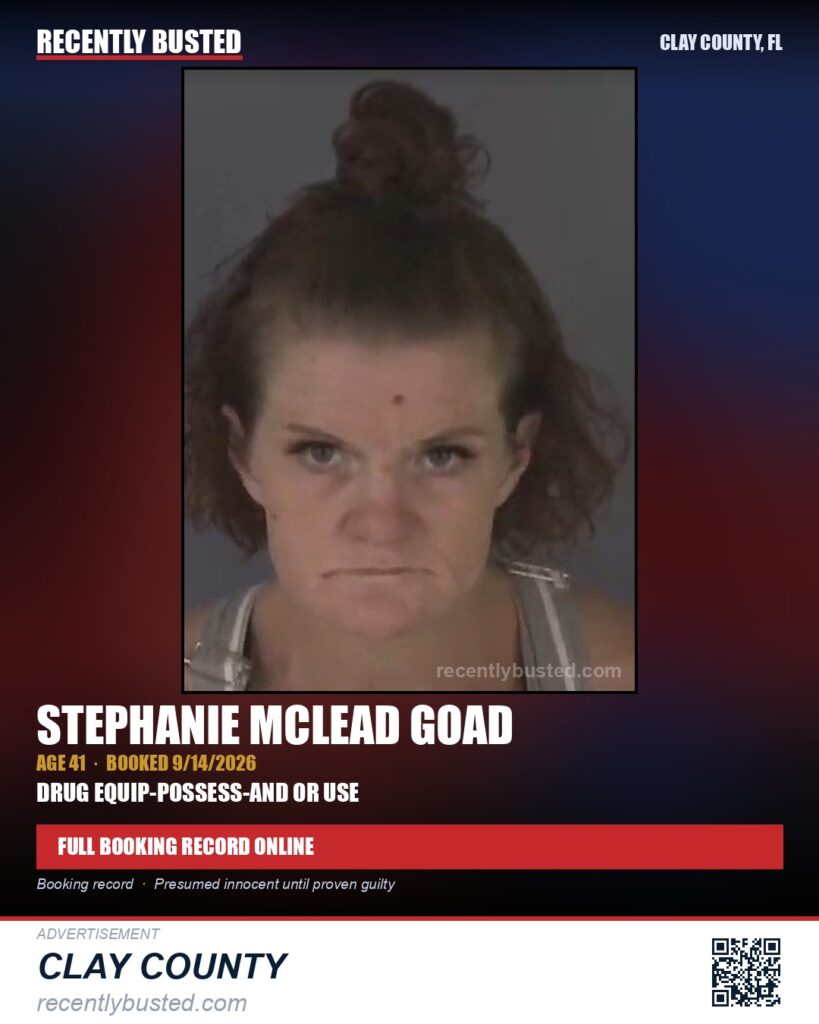 STEPHANIE MCLEAD GOAD — arrest record card, Clay County, Florida