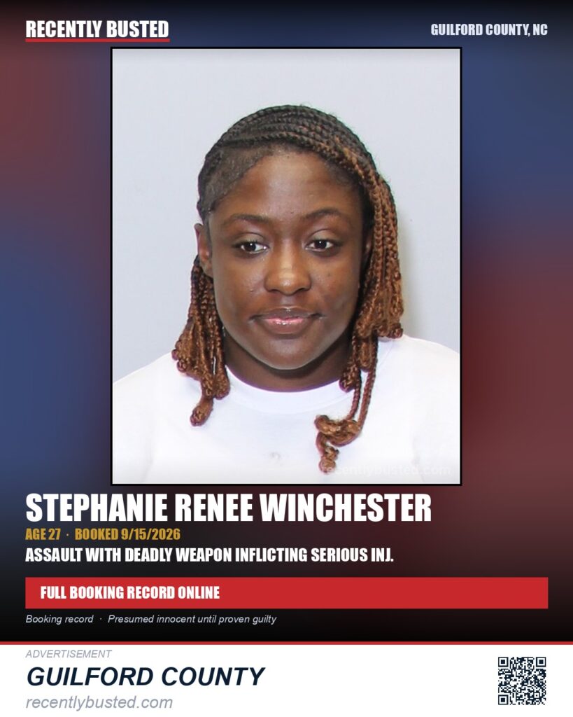 STEPHANIE RENEE WINCHESTER — arrest record card, Guilford County, North Carolina