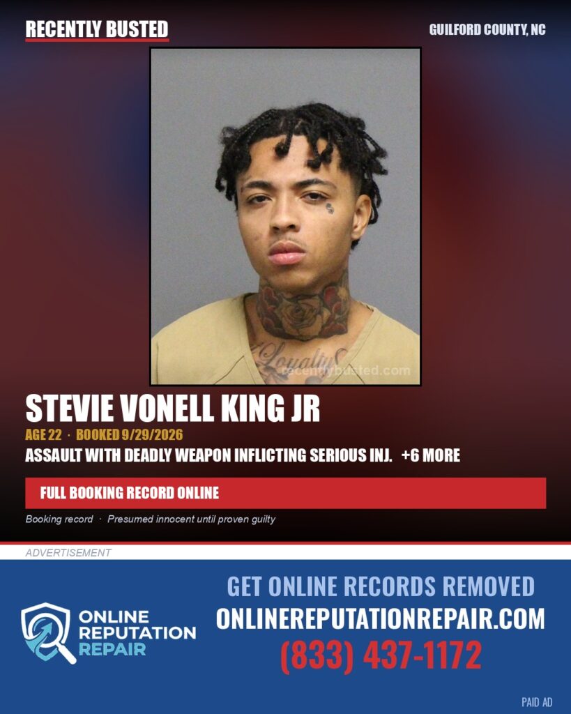 STEVIE VONELL KING JR — arrest record card, Guilford County, North Carolina