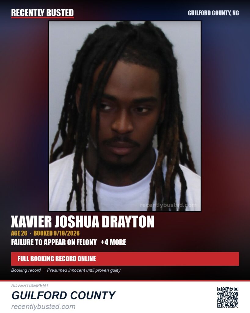 XAVIER JOSHUA DRAYTON — arrest record card, Guilford County, North Carolina