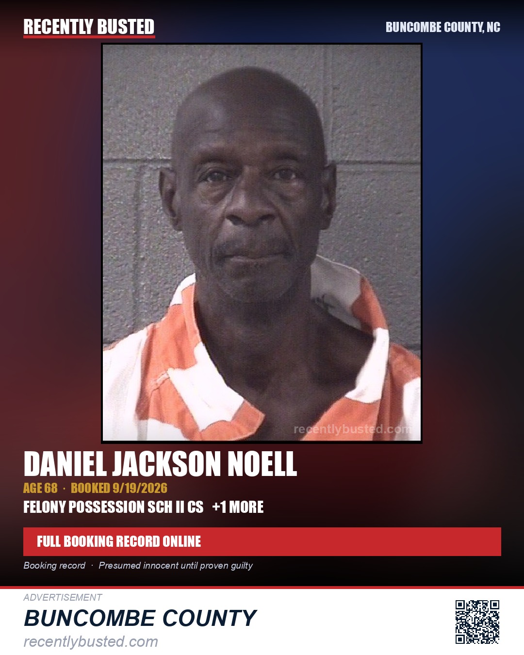 DANIEL JACKSON NOELL — arrest record card, Buncombe County, North Carolina