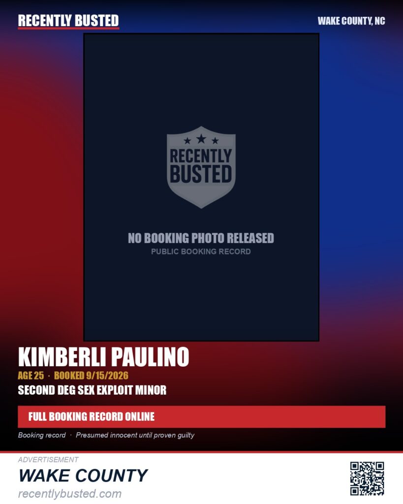 KIMBERLI PAULINO — arrest record card, Wake County, North Carolina