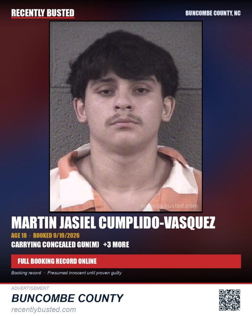 MARTIN JASIEL CUMPLIDO-VASQUEZ — arrest record card, Buncombe County, North Carolina