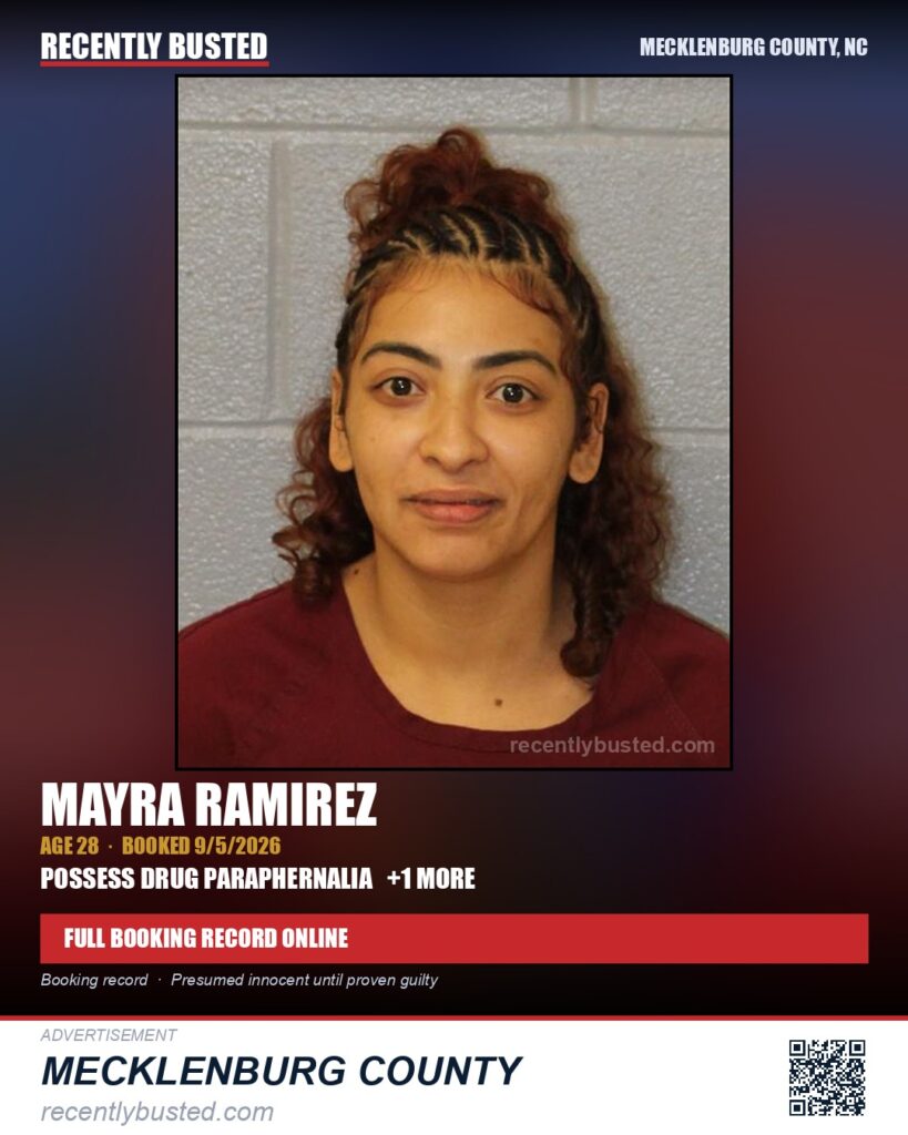 MAYRA RAMIREZ — arrest record card, Mecklenburg County, North Carolina