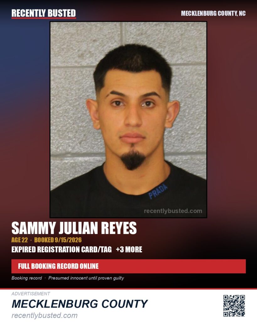 SAMMY JULIAN REYES — arrest record card, Mecklenburg County, North Carolina