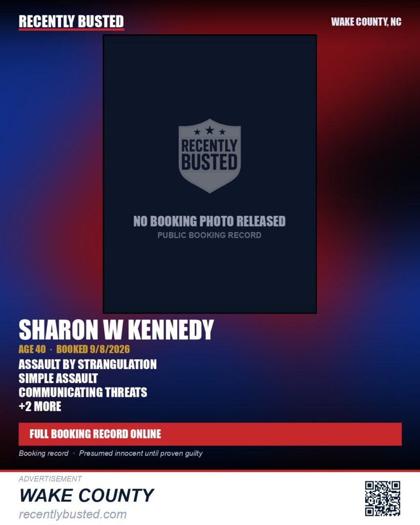 SHARON W KENNEDY — arrest record card, Wake County, North Carolina