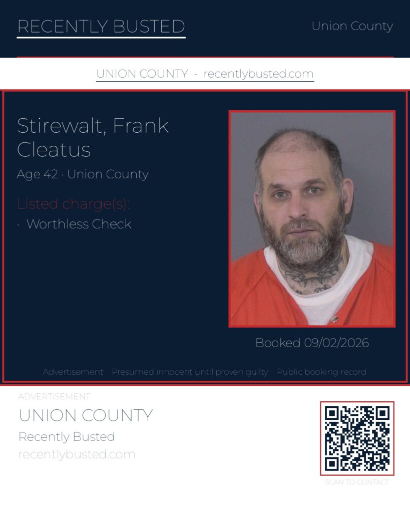 STIREWALT, FRANK CLEATUS — arrest record card, Union County, North Carolina