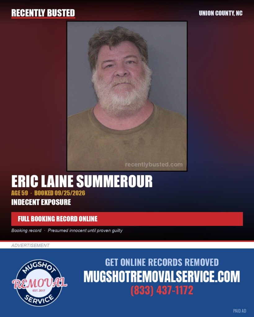 SUMMEROUR, ERIC LAINE — arrest record card, Union County, North Carolina