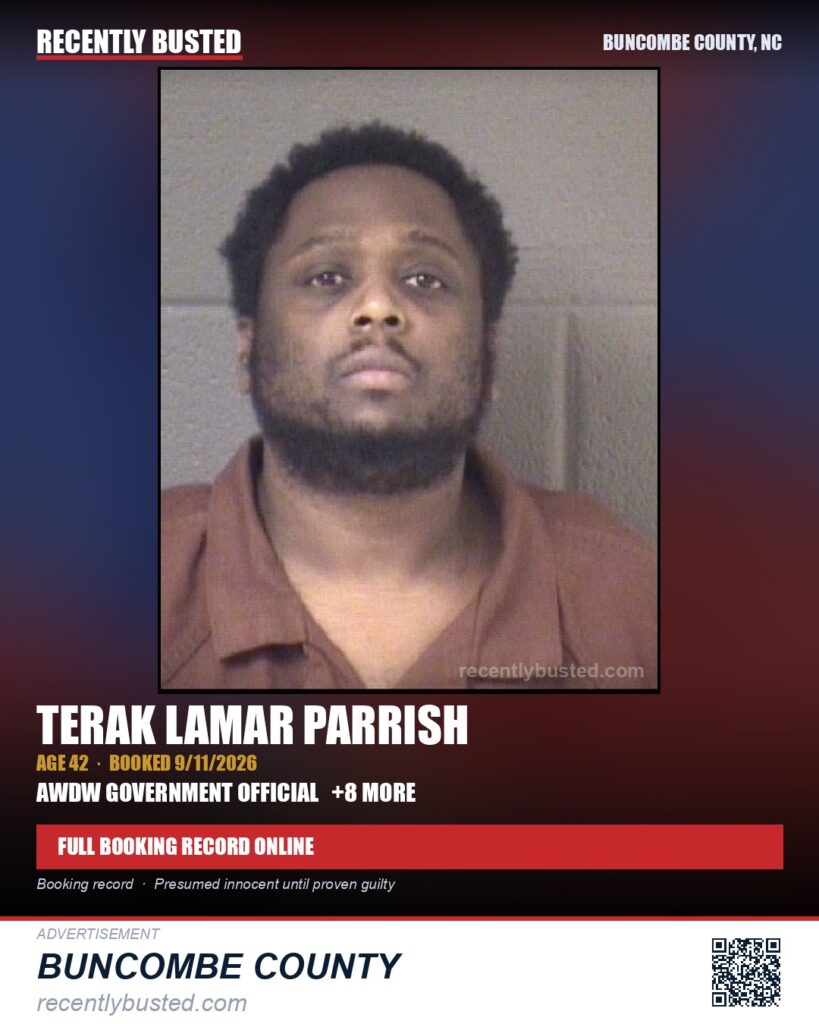 TERAK LAMAR PARRISH — arrest record card, Buncombe County, North Carolina