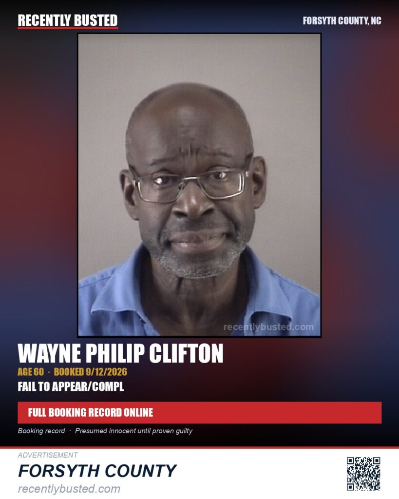 WAYNE PHILIP CLIFTON — arrest record card, Forsyth County, North Carolina