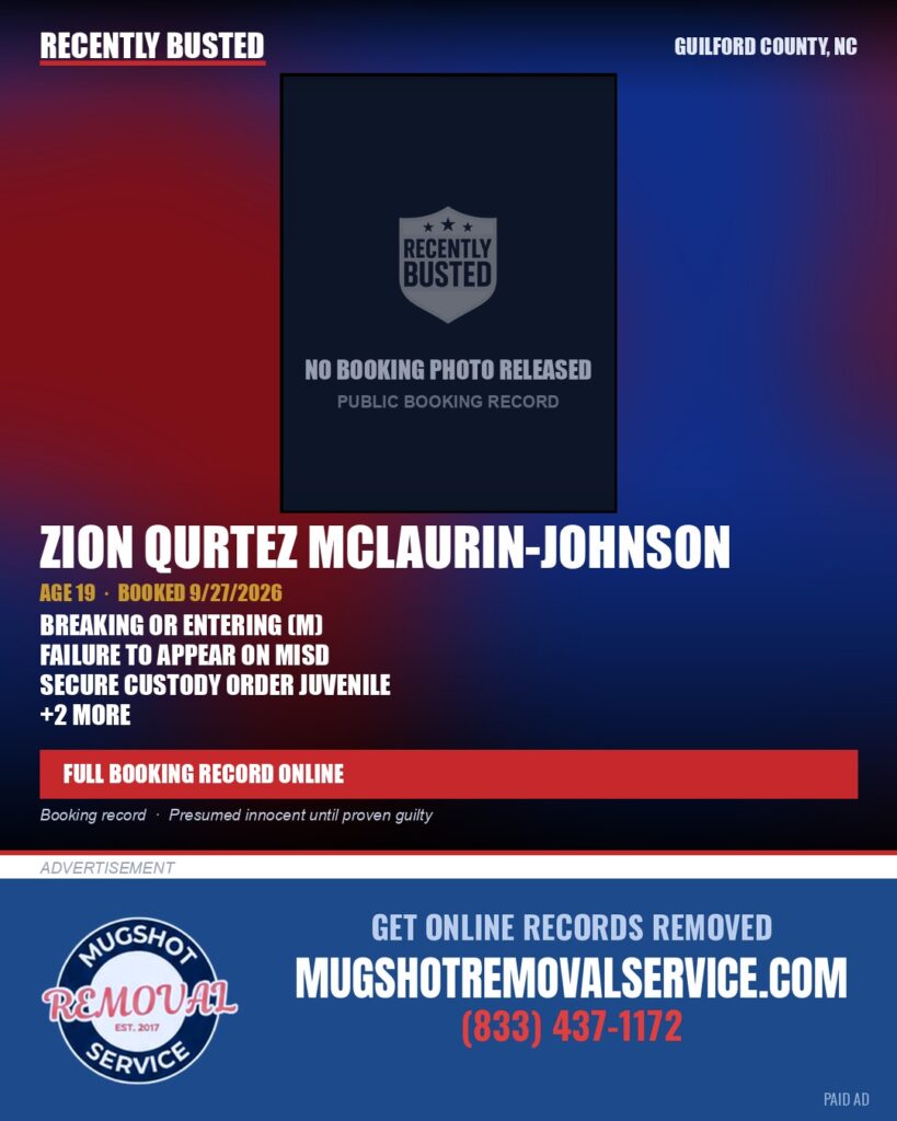 ZION QURTEZ MCLAURIN-JOHNSON — arrest record card, Guilford County, North Carolina