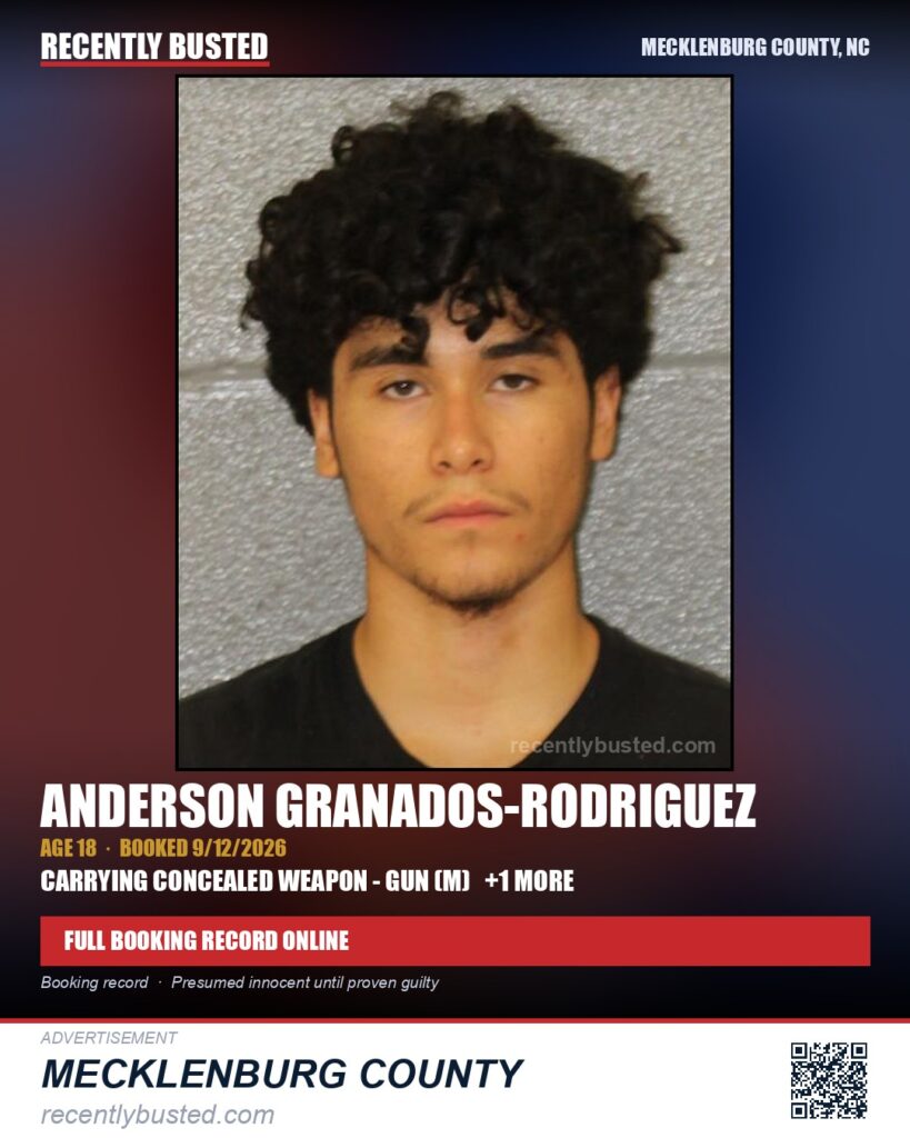 ANDERSON GRANADOS-RODRIGUEZ — arrest record card, Mecklenburg County, North Carolina