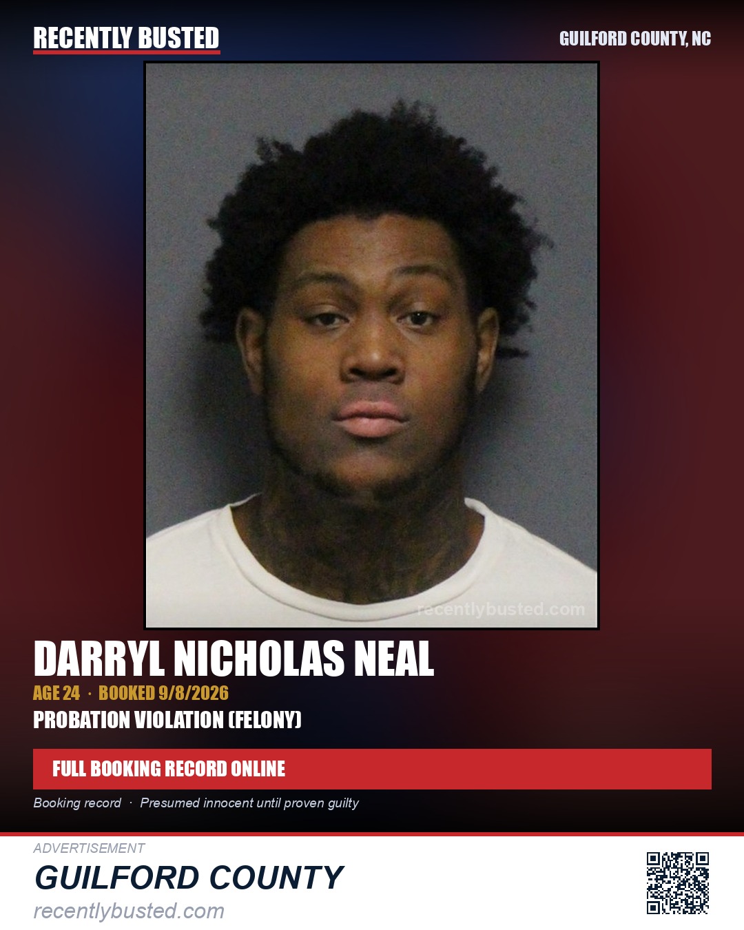 DARRYL NICHOLAS NEAL — arrest record card, Guilford County, North Carolina
