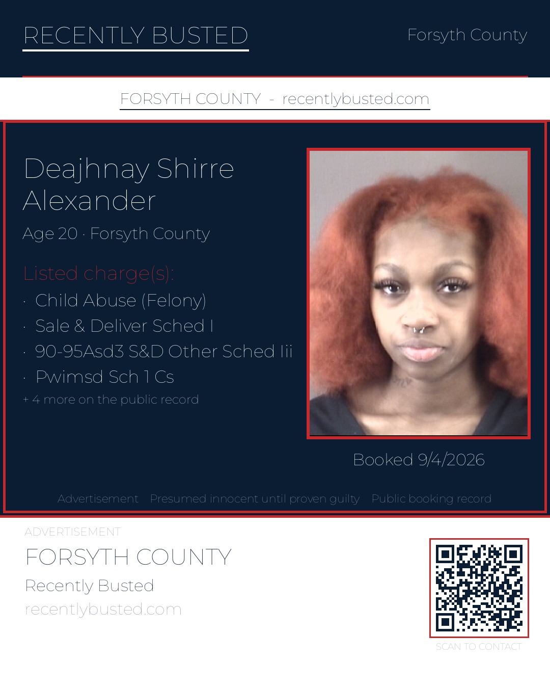DEAJHNAY SHIRRE ALEXANDER — arrest record card, Forsyth County, North Carolina