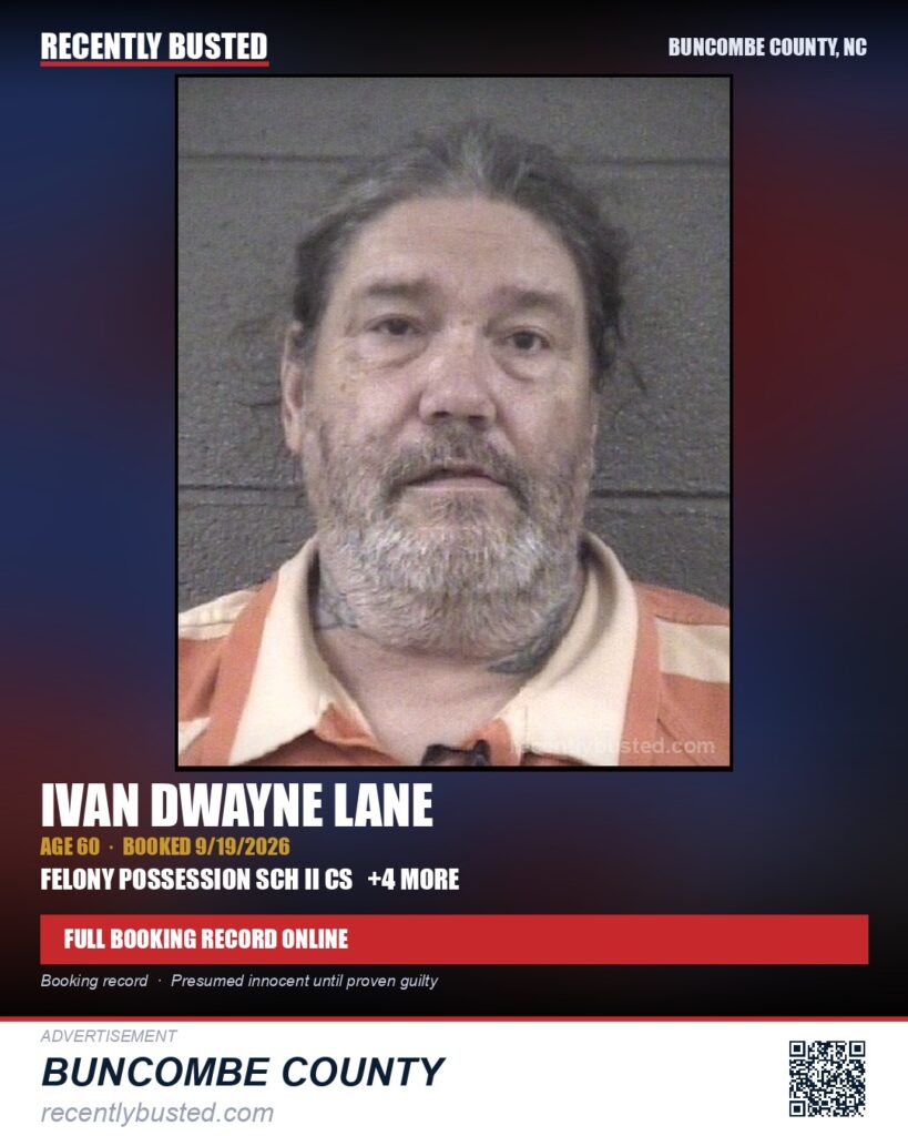 IVAN DWAYNE LANE — arrest record card, Buncombe County, North Carolina
