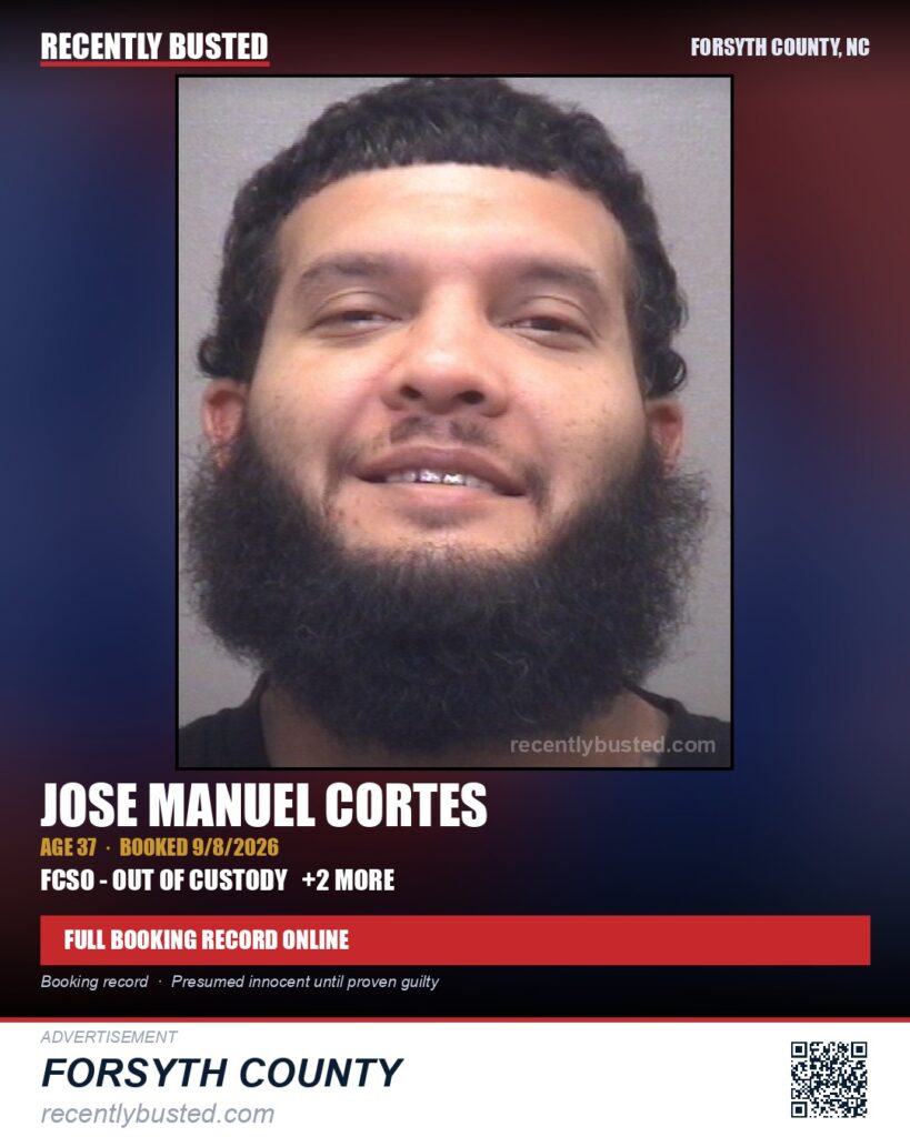JOSE MANUEL CORTES — arrest record card, Forsyth County, North Carolina