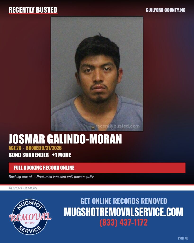 JOSMAR GALINDO-MORAN — arrest record card, Guilford County, North Carolina