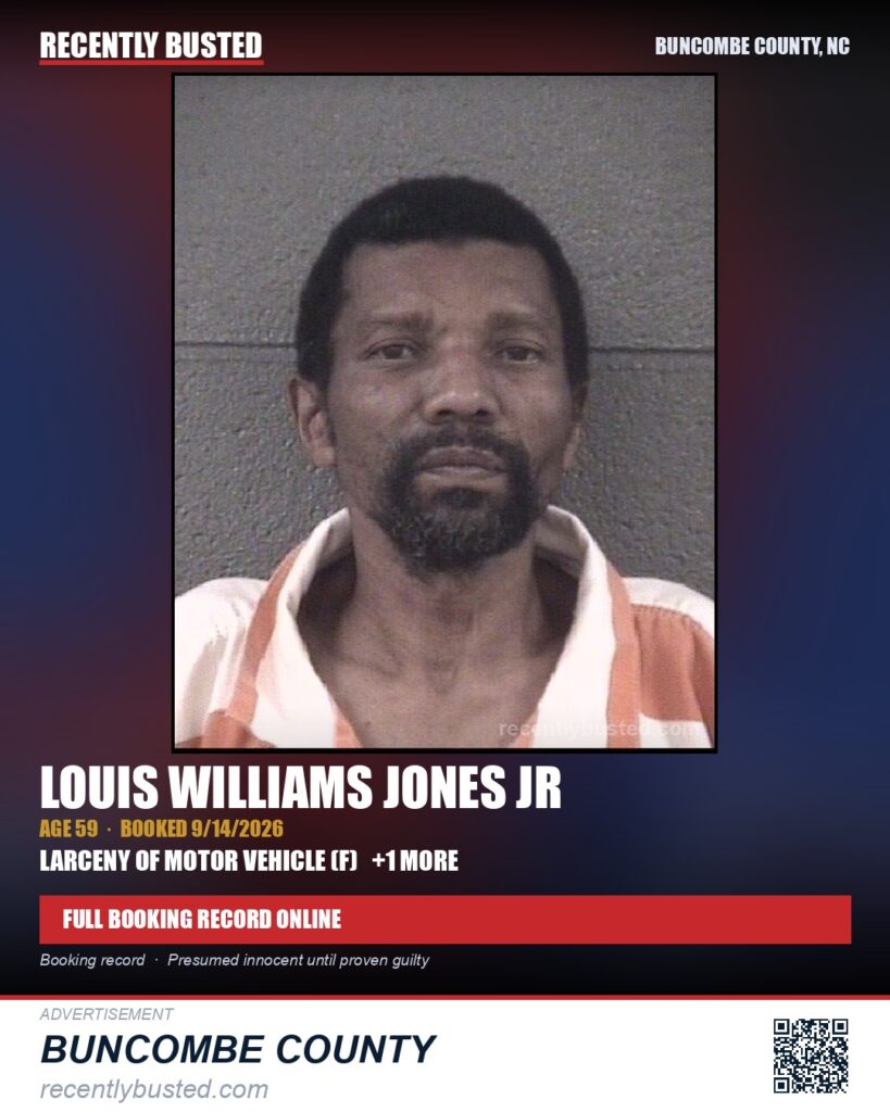 LOUIS WILLIAMS JONES JR — arrest record card, Buncombe County, North Carolina