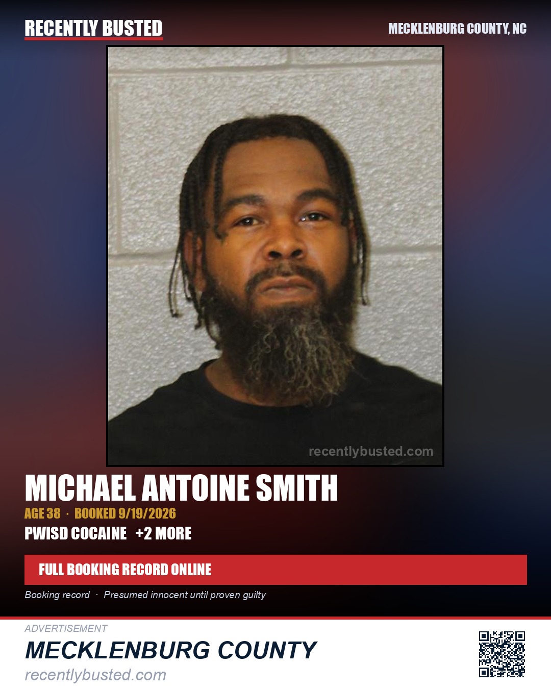 MICHAEL ANTOINE SMITH — arrest record card, Mecklenburg County, North Carolina