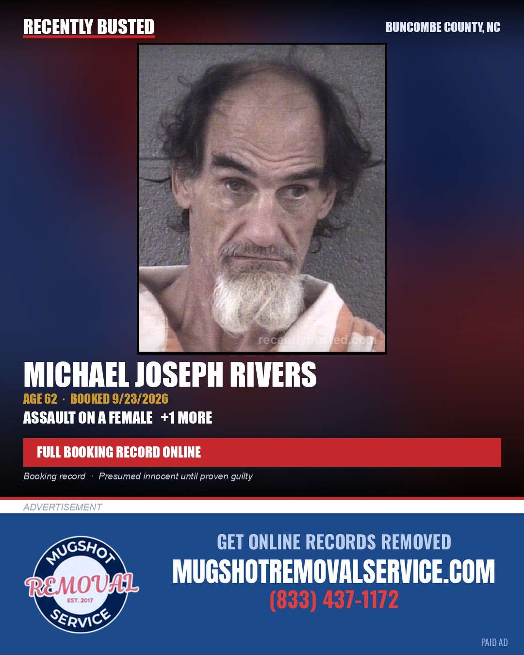 MICHAEL JOSEPH RIVERS — arrest record card, Buncombe County, North Carolina