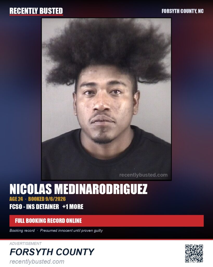 NICOLAS MEDINARODRIGUEZ — arrest record card, Forsyth County, North Carolina